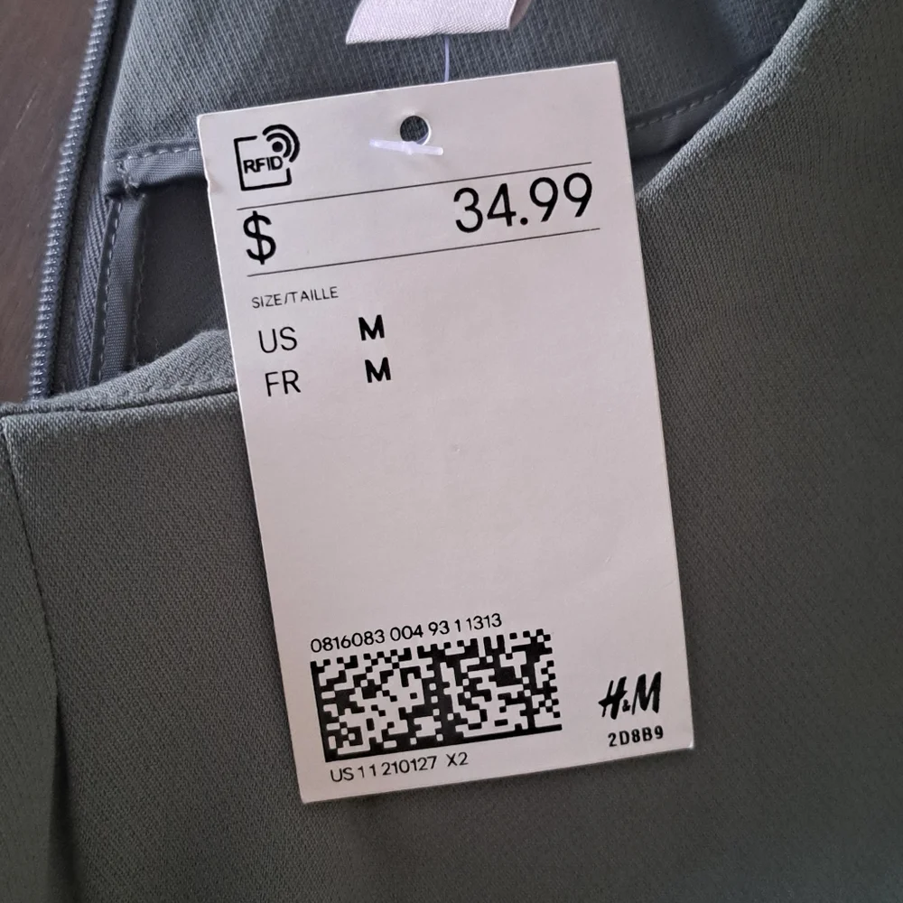 H&M NWT Olive Green Business  Fitted Casual Belted Dress.  Size M. - Picture 7 of 9